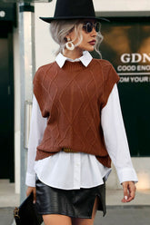 Cable-Knit Crewneck Capped Sleeve Sweater Vest - Shah S. Sahota